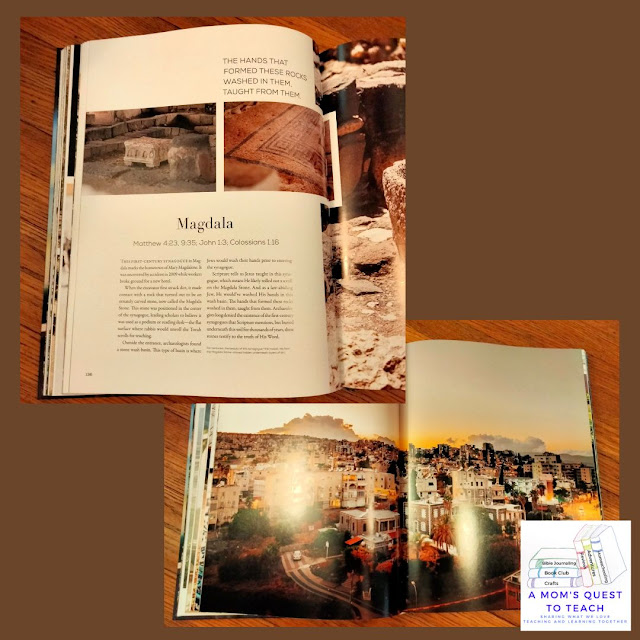 two pages from Israel: Beauty, Light, and Luxury book and A Mom's Quest to Teach logo