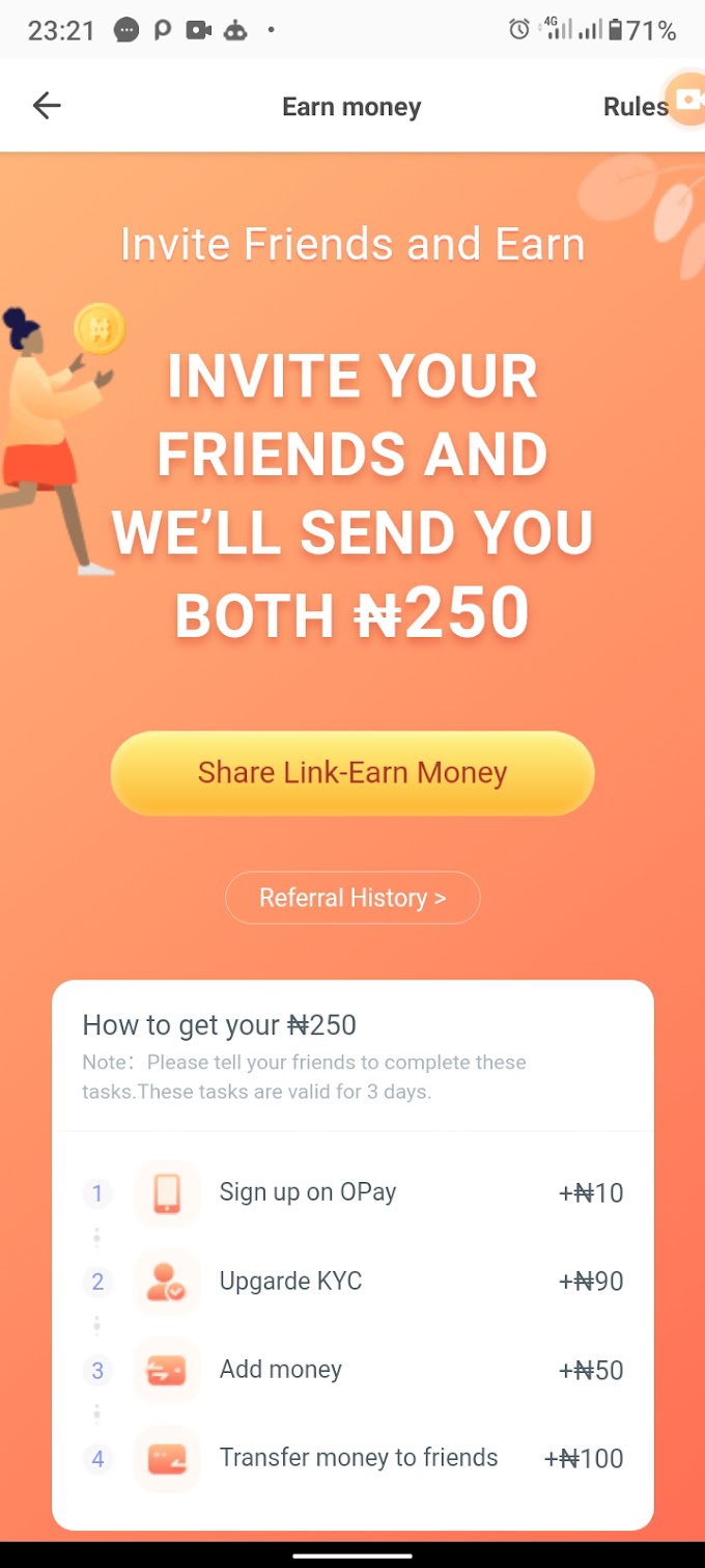 HOW TO EARN ₦250.00 ON OPAY 