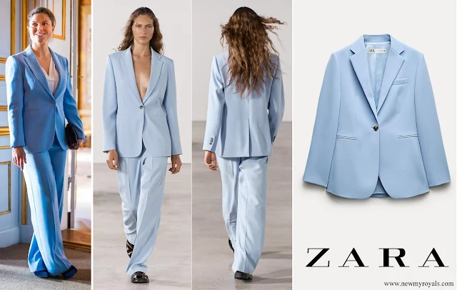 Crown Princess Victoria wore Zara ZW Collection Wool Straight Blazer and Straight-Leg Flowing Trousers in Light Blue