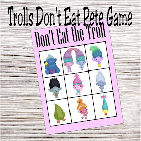Play Don't Eat Pete with your favorite Trolls.  This printable game is perfect for a Trolls party or just for a fun family party.