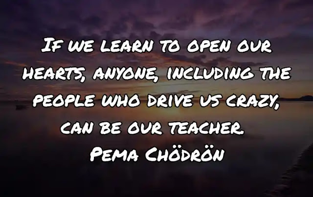 If we learn to open our hearts, anyone, including the people who drive us crazy, can be our teacher. Pema Chödrön