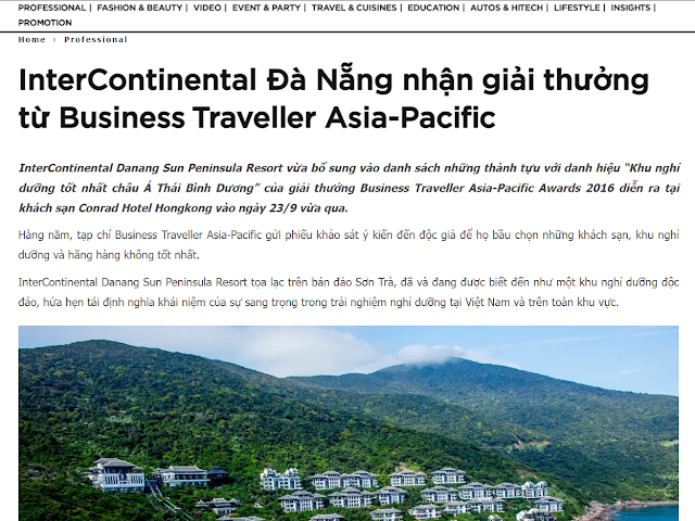 InterContinental Đà Nẵng được Business Traveller vinh danh