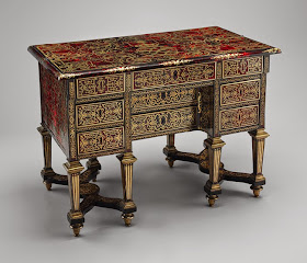 Writing desk (bureau brisé), ca. 1685, Alexandre-Jean Oppenordt, maker; Jean Berain (French, 1640–1711), engraver. Oak, pine, and walnut veneered with ebony, rosewood, and marquetry of engraved brass on tortoiseshell; gilt bronze, steel