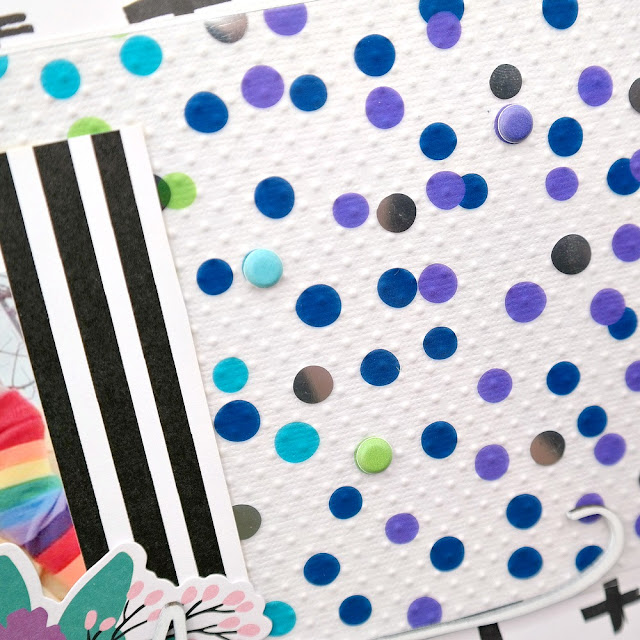 How to embellish a rainbow dot acetate specialty paper with puffy dot stickers.