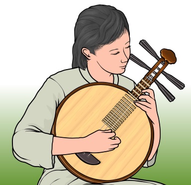 月琴（Yueqin ユエチン げっきん）を演奏している女性
