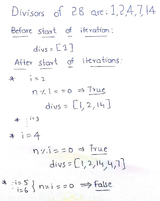 Divisors of 28 and iterations in python