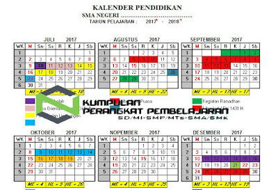 Kalender Pendidikan Tahun Pelajaran 2017/2018 SD SMP SMA SMK