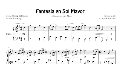 Fantasía en Sol Mayor de Telemann Partitura de Piano