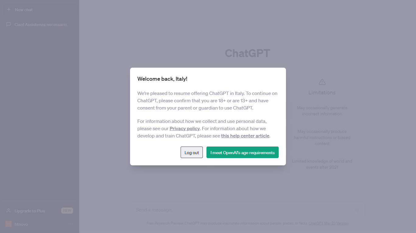 ChatGPT torna disponibile in Italia: cosa cambia per gli utenti