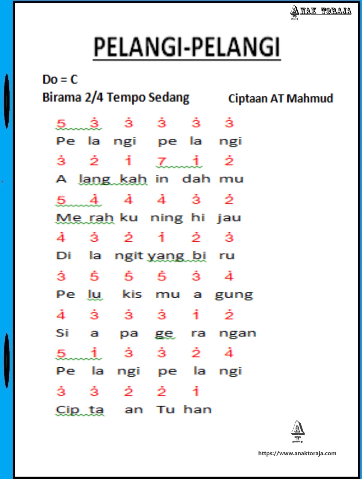  Not  Angka Lagu  Pelangi  Pelangi 