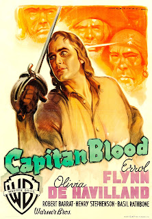 CAPITAN BLOOD. Cartel reposición 1948: 100 x 140 cms. Italia. Autor: Luigi Martinati. Imprenta: Grafiche I.G.A.P., Roma. EL CAPITÁN BLOOD. Captain Blood. 1935. Estados Unidos. Dirección: Michael Curtiz. Reparto: Errol Flynn, Olivia de Havilland, Lionel Atwill, Basil Rathbone, Ross Alexander, Guy Kibbee, Henry Stephenson, Robert Barrat, Hobart Cavanaugh.