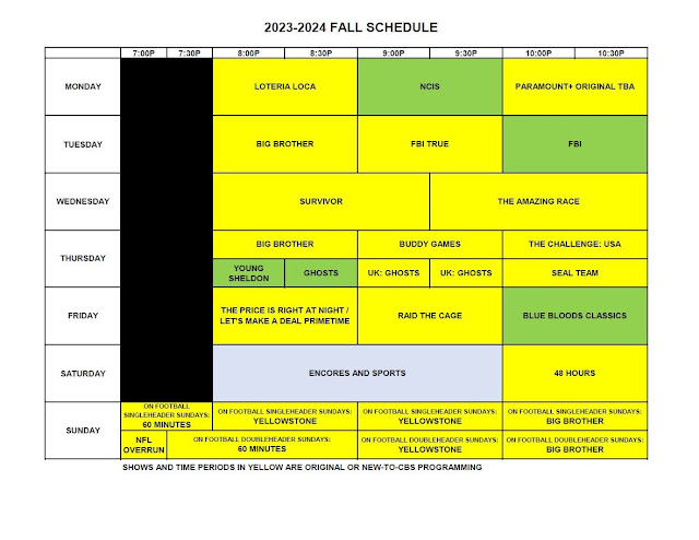 CBS 2023-2024 Fall Schedule chart