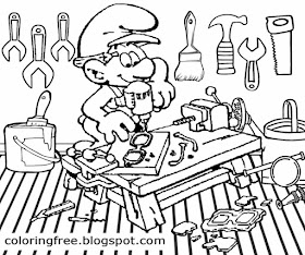 Online game Facebook Smurfs & Co art workshop Handy Smurf coloring page boys drawing with hand tools