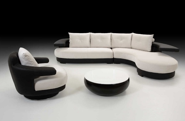 model sofa modern bentuk L kombinasi warna hitam putih