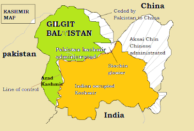the map of Kashmir between China,Pakistan & India