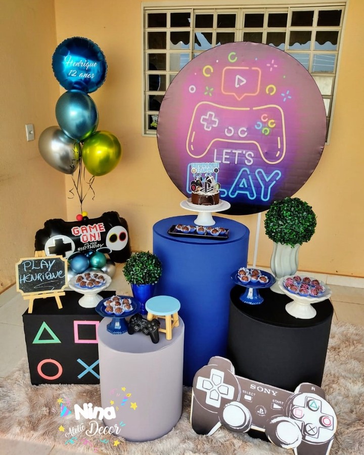 Mamãe Fazendo a Festa em Casa: Ideias Decoração Jogos, Playstation, XBOX,  Gam…  Decoração de aniversário adulto, Decorações de festa diy, Decorações  de aniversário