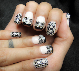 Cream colour with black nail art design!