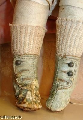 Antique wax doll shoes boots leather keystone mark French Fashion 1880s 1890s