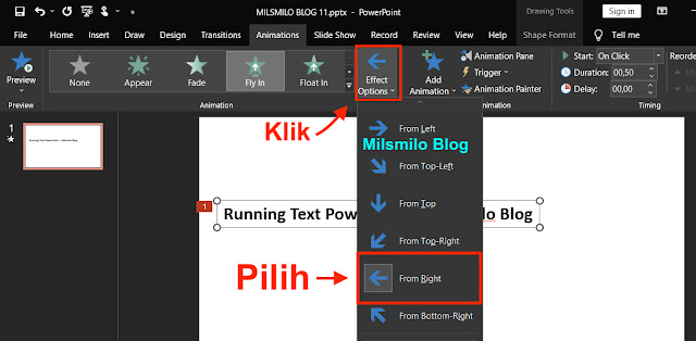 Cara membuat tulisan berjalan running text di powerpoint, cara membuat tulisan berjalan di powerpoint, cara membuat running text di powerpoint, cara membuat tulisan berjalan di ppt, cara membuat tulisan bergerak di ppt