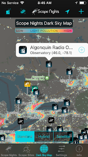 Scope Nights map showing observatories and dark sky preserves