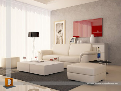 Modern Living Room Interior Red Color, Interior Design Ideas, Best Living Room Interior