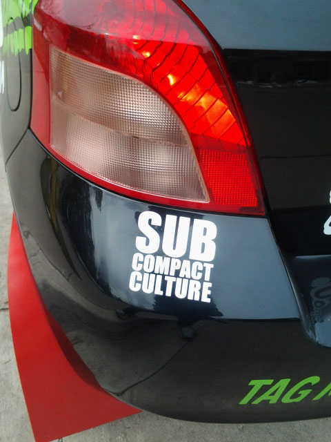 Subcompact Culture decal on the Tag Rally Sport Yaris