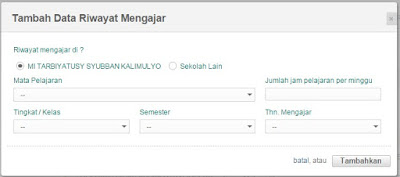 Tambah Riwayat Mengajar di Simpatika