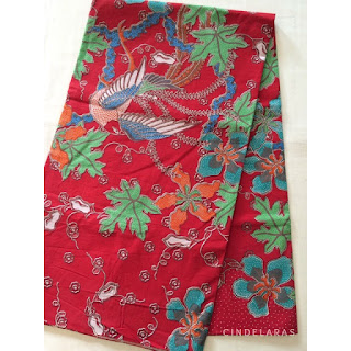 Kain batik print burung merah