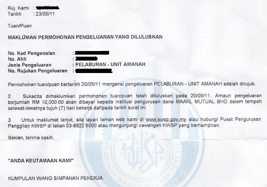 Contoh Surat Rasmi Tidak Tolak Kwsp