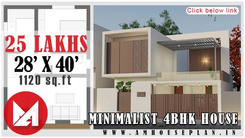 28 x 40 Simple Modern 4BHK house design with car parking