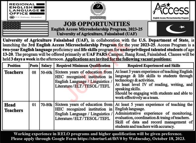 University of Agriculture UAF Teaching Jobs In Faisalabad 2023