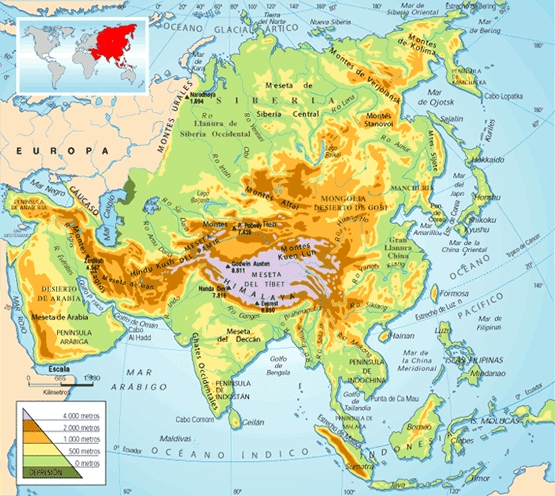 Resultado de imagen de mapa fisico asia