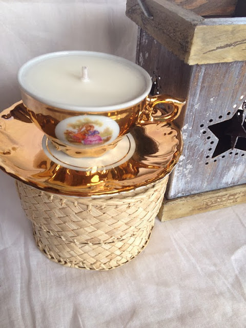 Vintage gold soy teacup candle