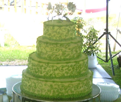 pink and green square wedding cake