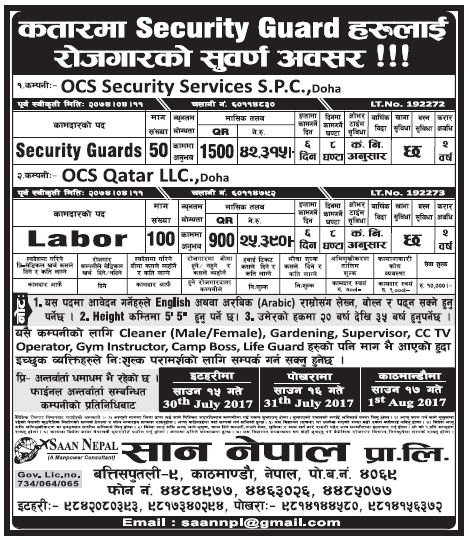 Jobs in Qatar for Nepali, Salary Rs 42,315
