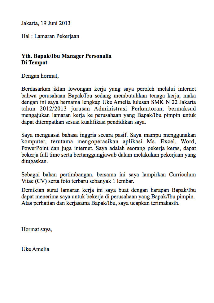 9 Contoh Surat Lamaran Kerja Karyawan - ben jobs