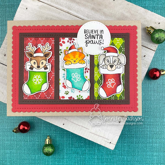 Christmas Stocking Card by Jennifer Jackson | STAMPtember Exclusive: Santa Paws Stamp Set by Newton's Nook Designs for Simon Says Stamp
