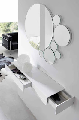 white wooden wall mounted dressing table design with mirror
