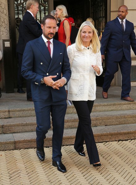 Crown Prince Haakon of Norway and Crown Princess Mette-Marit of Norway attends a ceremony to celebrate a gift of Norwegian textile at the Cooper Hewitt, Smithsonian Design Museum 