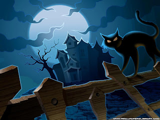 Download Cat and Bats Halloween Wallpaper