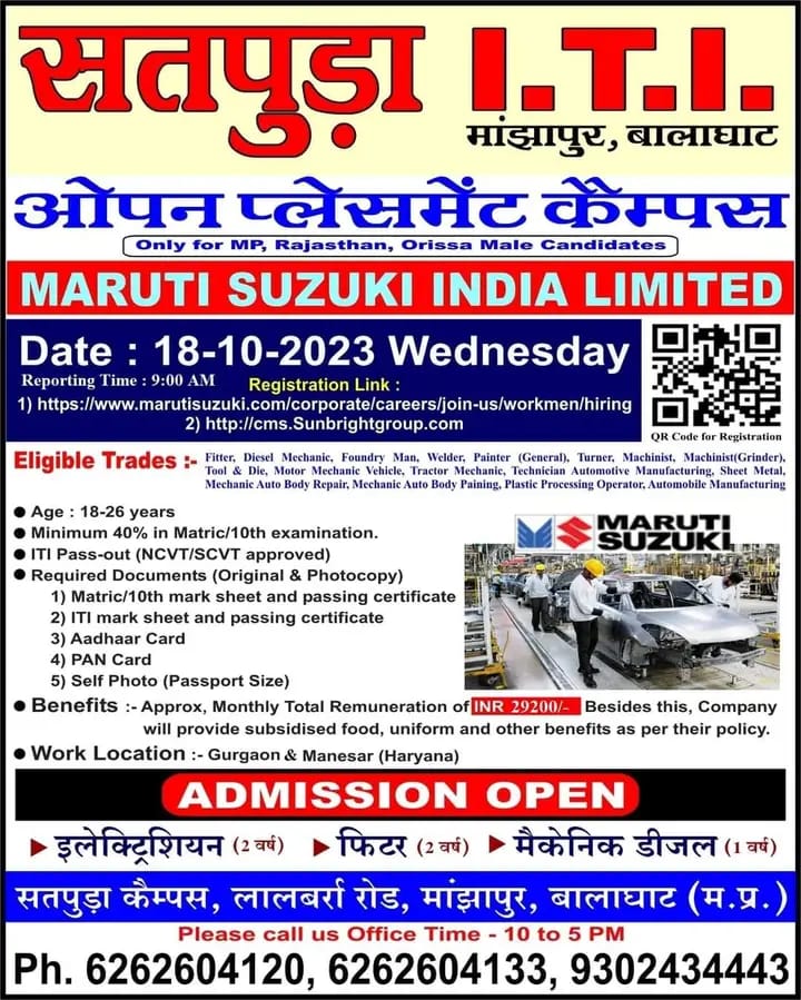 Maruti Suzuki India Limited Manesar /Haryana  TW ( Temporary Workmen ) Offline Campus Placement | Salary – 29800 Rs/Months | Jobs For ITI Candidates