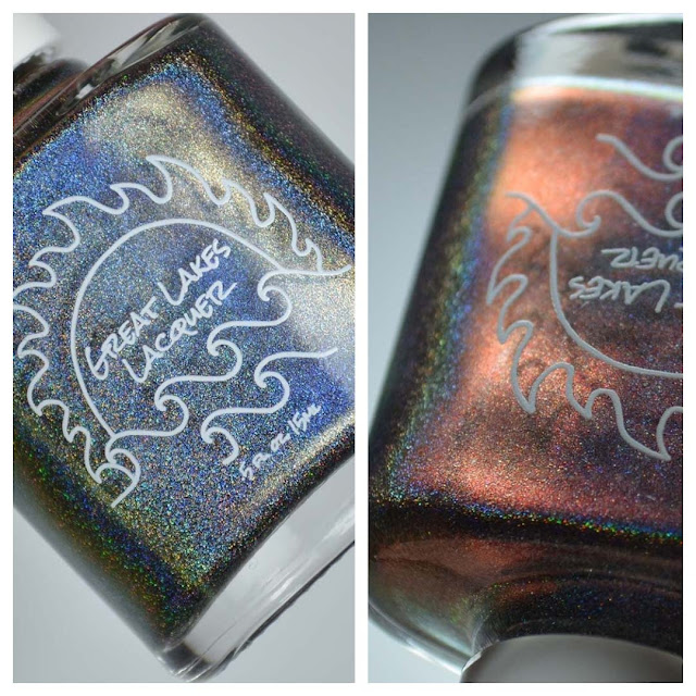 holographic grey to peach nail polish in a bottle