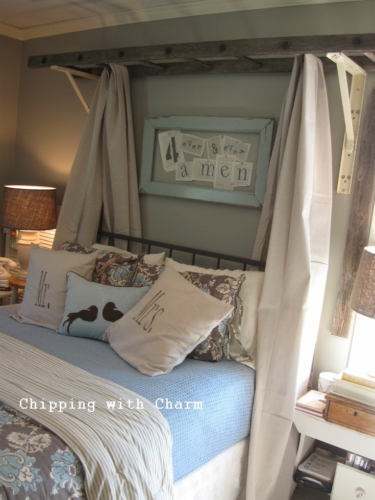 Chipping with Charm: Ladder Bed Canopy...http://www.chippingwithcharm.blogspot.com/