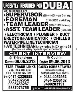 Urgently Required For Dubai Job Vacancies