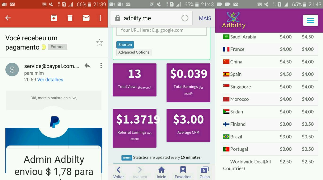prova de pagamento do encurtador AdBilty