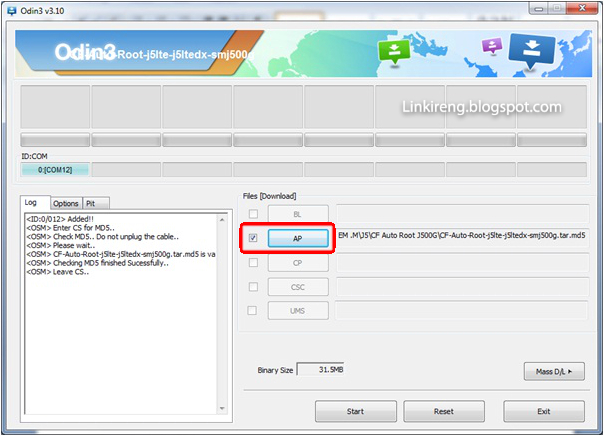 Input file root ke Odin Samsung