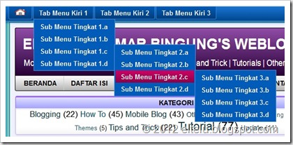 Contoh Tab Menu Horizontal Dengan Sub Menu (Pull Down Menu) Bertingkat Pada Bilah Navbar