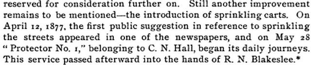 C.N. Hall turned sprinkling cart service over to R.N. Blakeslee