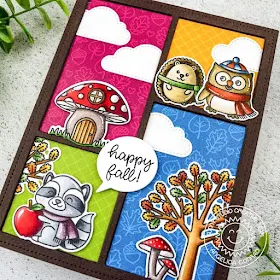 Sunny Studio Stamps: Comic Strip Speech Bubbles Dies Woodsy Autumn Fluffy Clouds Dies Fall Themed Card by Angelica Conrad
