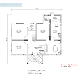 Kerala style single floor house plan - 1155 Sq. Ft. | home appliance